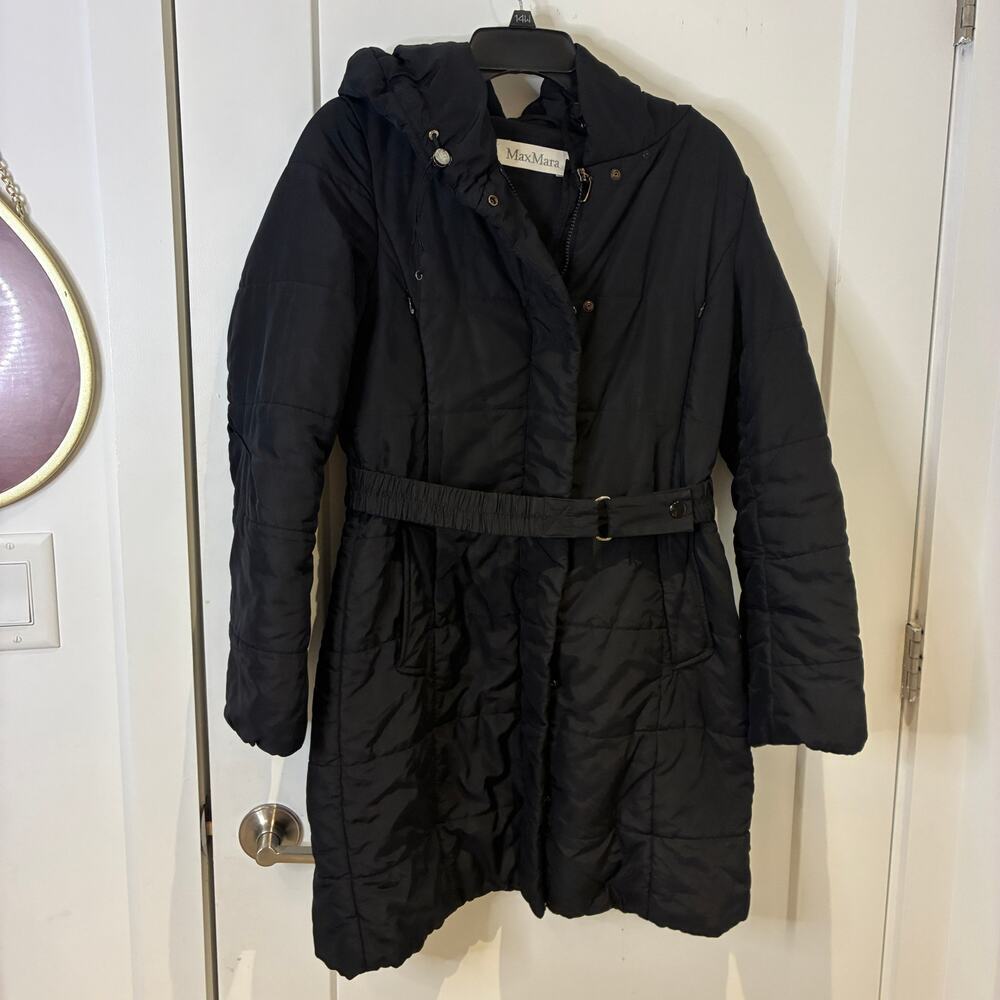 MaxMara Black Belted Parka Sz 6